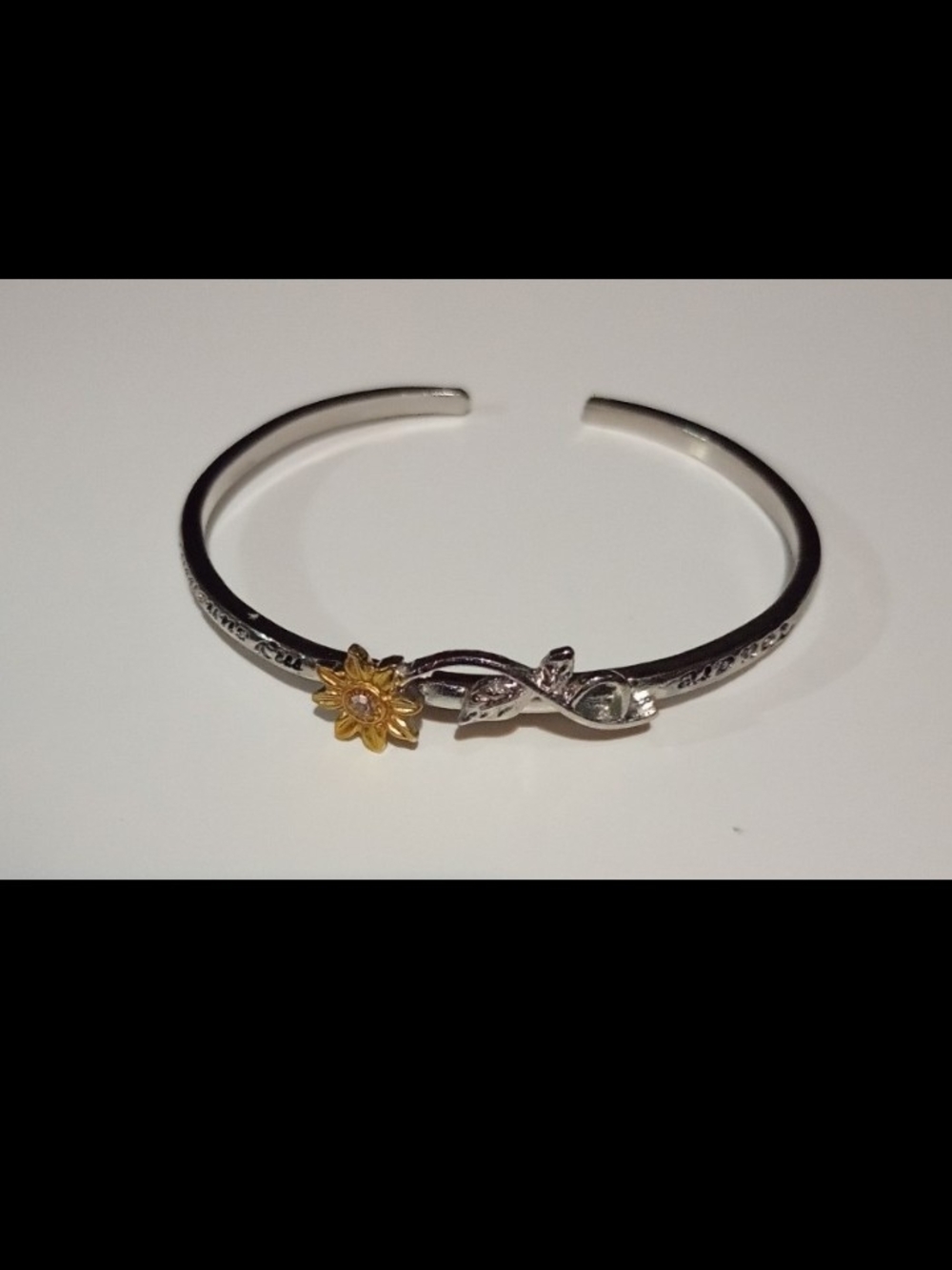 Silver Floral Cuff Bracelet with Gold Accent